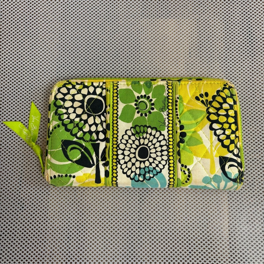 Vera Bradley Floral Zip-Around Wallet in Lime Green, Yellow, Black